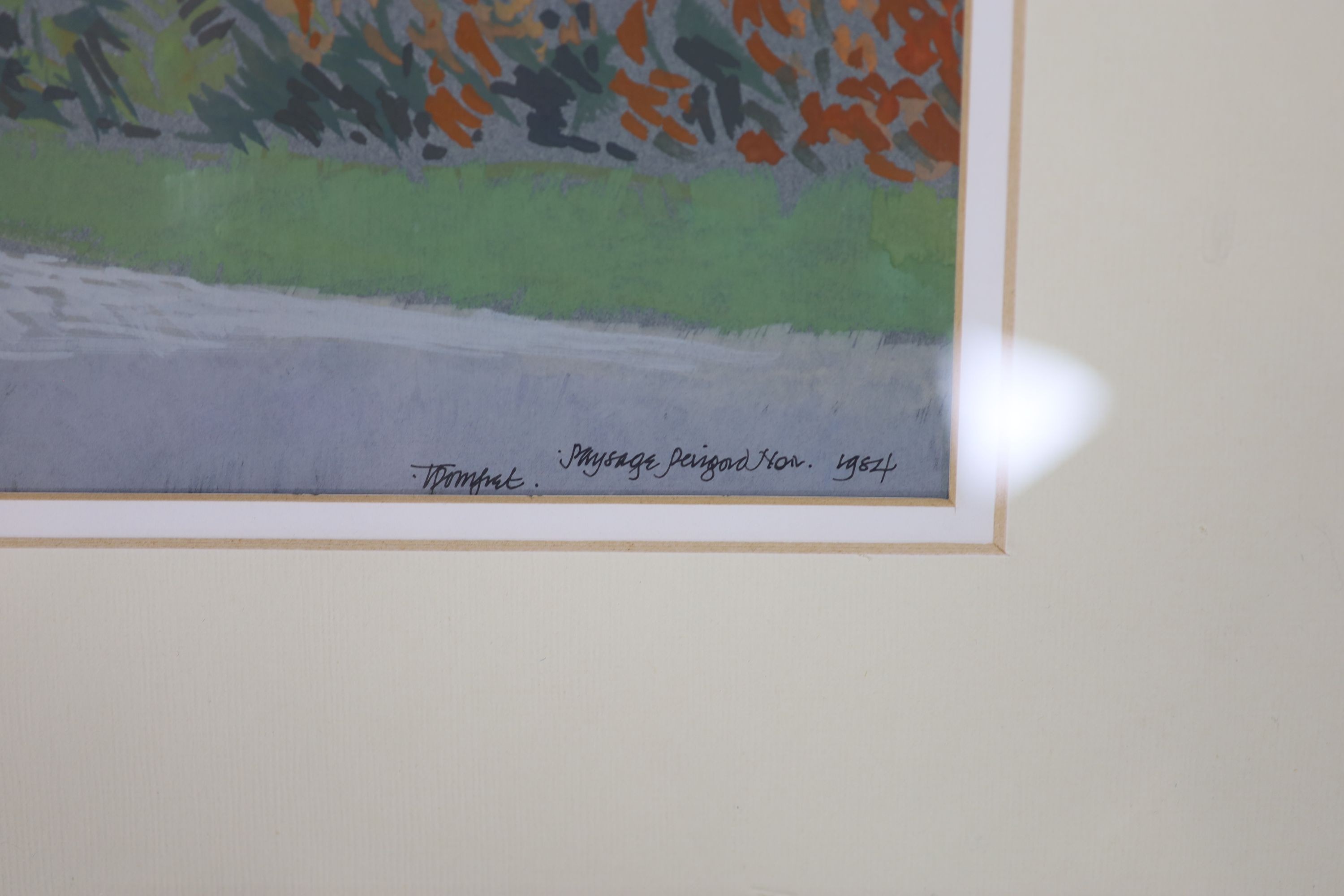 Tom Pomfret (French, 1920-1997), mixed media, Paysage Périgord, November 1984, signed, 47 x 59cm